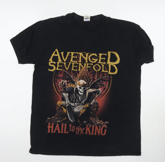 Hall To The King Mens Black Cotton T-Shirt Size M Round Neck - Skeleton King