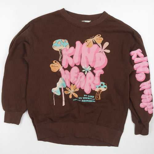 H&M Girls Brown Cotton Pullover Sweatshirt Size 8-9 Years Pullover - Kind Heart Age 8-10 Years