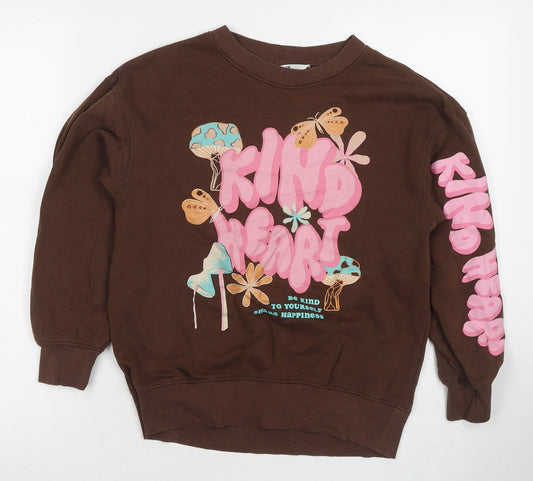 H&M Girls Brown Cotton Pullover Sweatshirt Size 8-9 Years Pullover - Kind Heart Age 8-10 Years