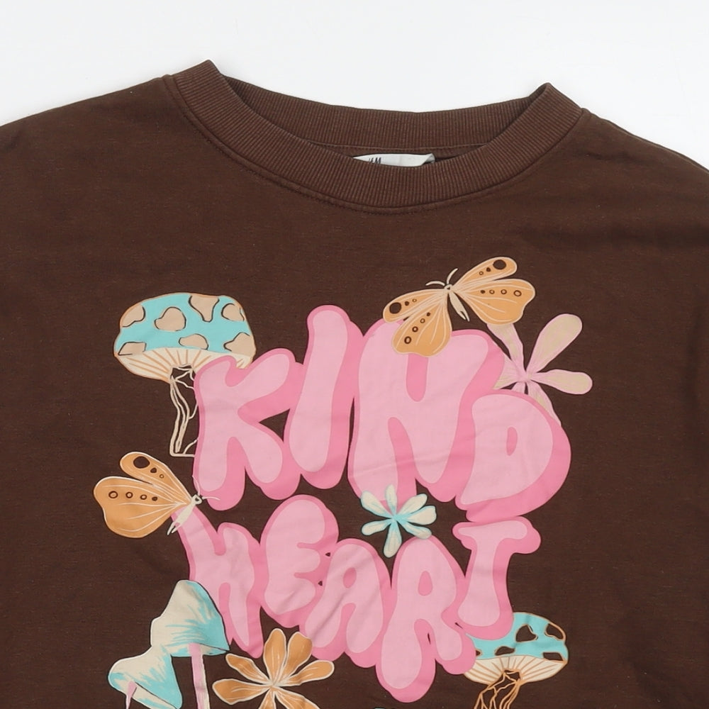 H&M Girls Brown Cotton Pullover Sweatshirt Size 8-9 Years Pullover - Kind Heart Age 8-10 Years