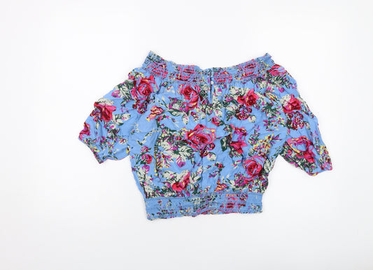 NEXT Womens Blue Floral Viscose Basic Blouse Size 10 Square Neck