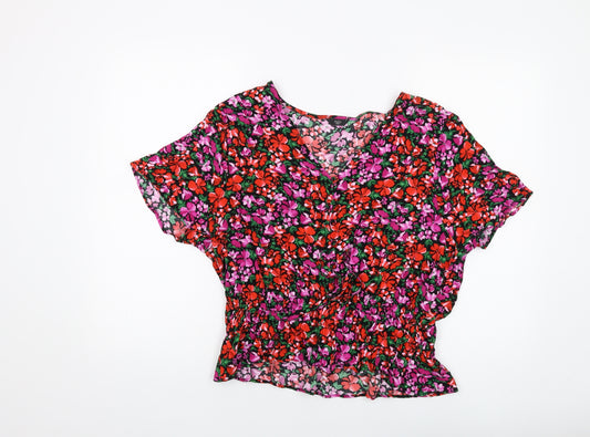 M&Co Womens Multicoloured Floral Viscose Basic Blouse Size 16 V-Neck