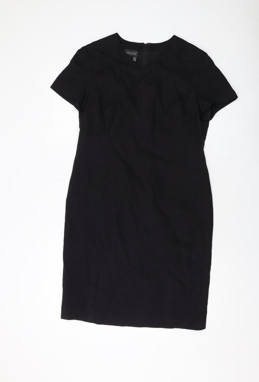 Episode Womens Black Silk Tank Dress Size 12 V-Neck Zip