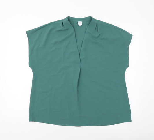 John Lewis Womens Green Polyester Basic Blouse Size 14 V-Neck