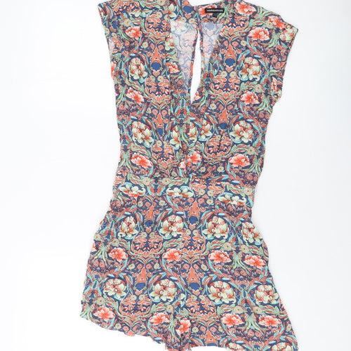 Warehouse Womens Multicoloured Floral Viscose Playsuit One-Piece Size 6 Button