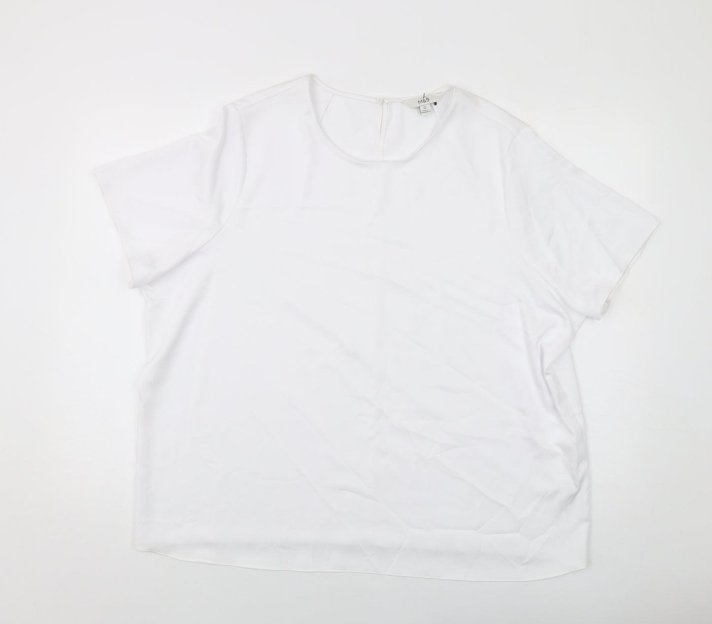 Marks and Spencer Womens White Polyester Basic Blouse Size 20 Round Neck