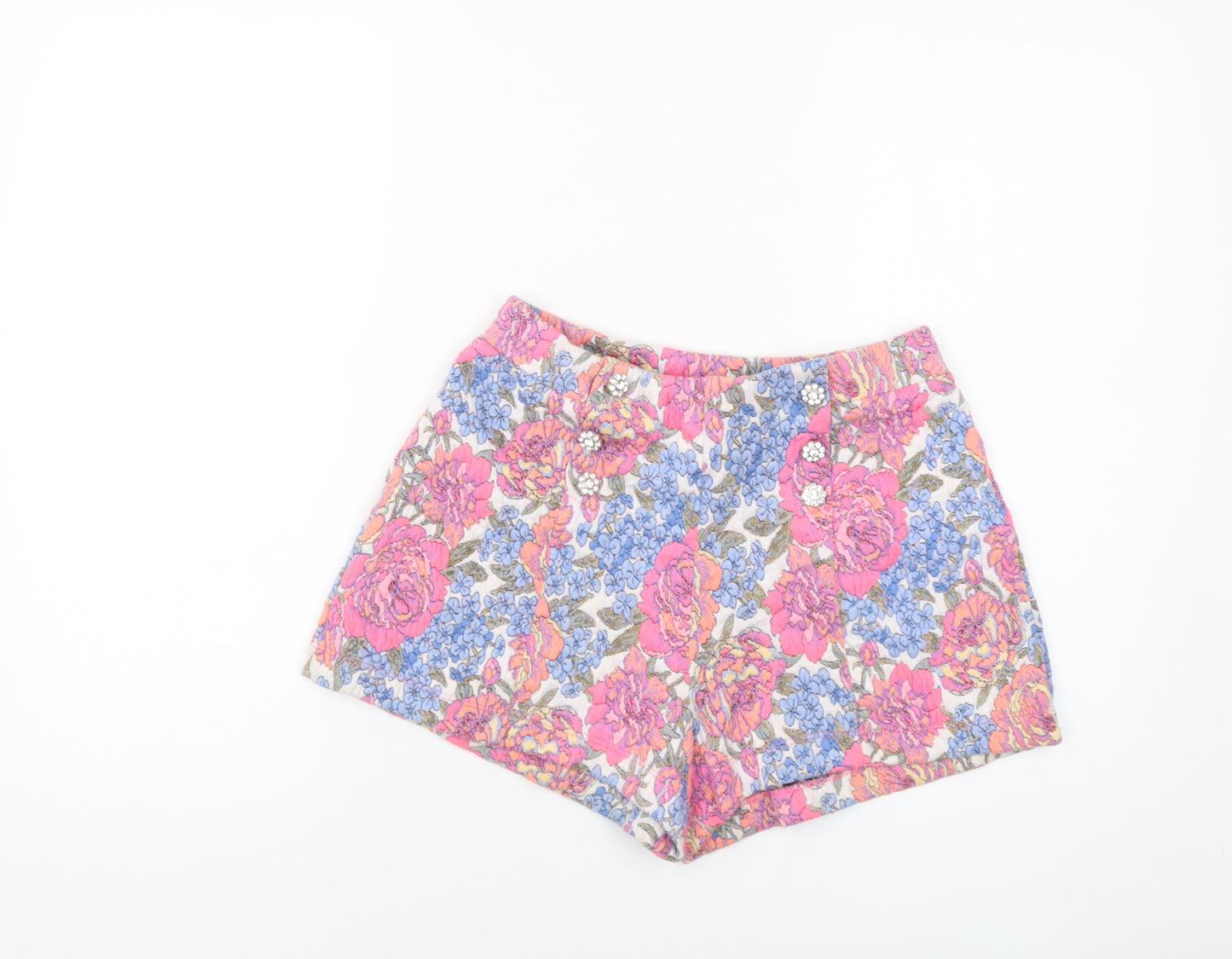 Zara Womens Multicoloured Floral Polyester Basic Shorts Size L L3 in Regular Pull On