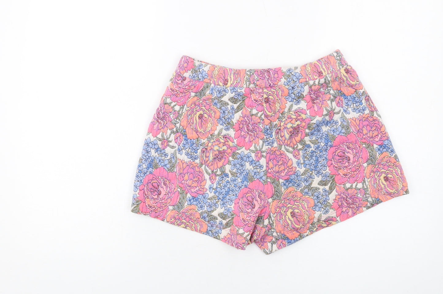 Zara Womens Multicoloured Floral Polyester Basic Shorts Size L L3 in Regular Pull On