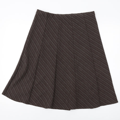 Marks and Spencer Womens Brown Striped Polyester A-Line Skirt Size 14