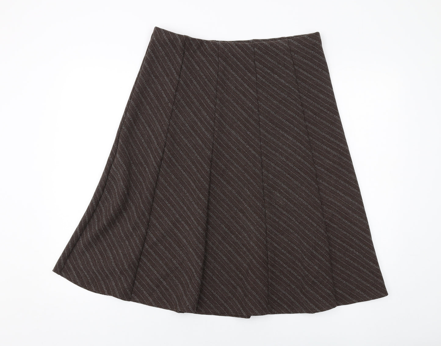 Marks and Spencer Womens Brown Striped Polyester A-Line Skirt Size 14