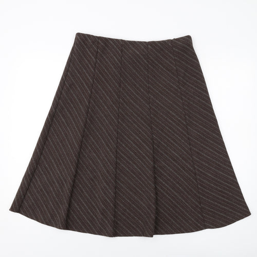 Marks and Spencer Womens Brown Striped Polyester A-Line Skirt Size 14