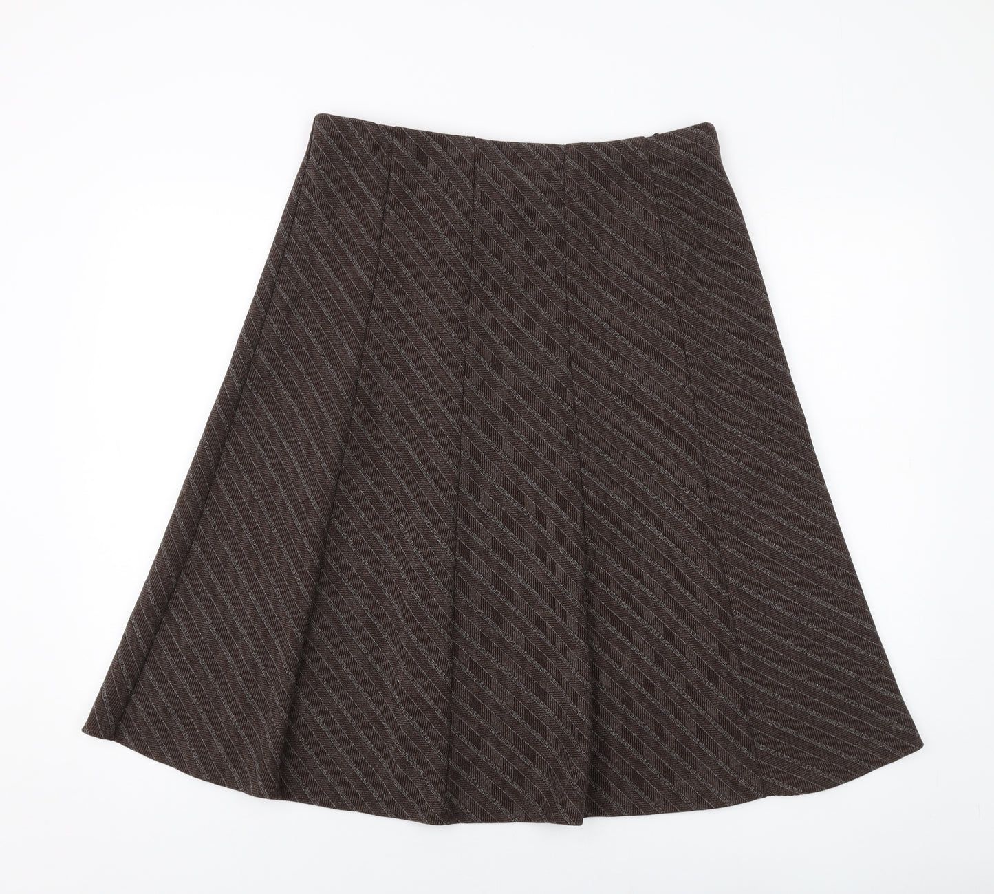 Marks and Spencer Womens Brown Striped Polyester A-Line Skirt Size 14