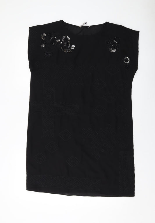 Marks and Spencer Womens Black Polyester Tank Dress Size 12 Round Neck Pullover