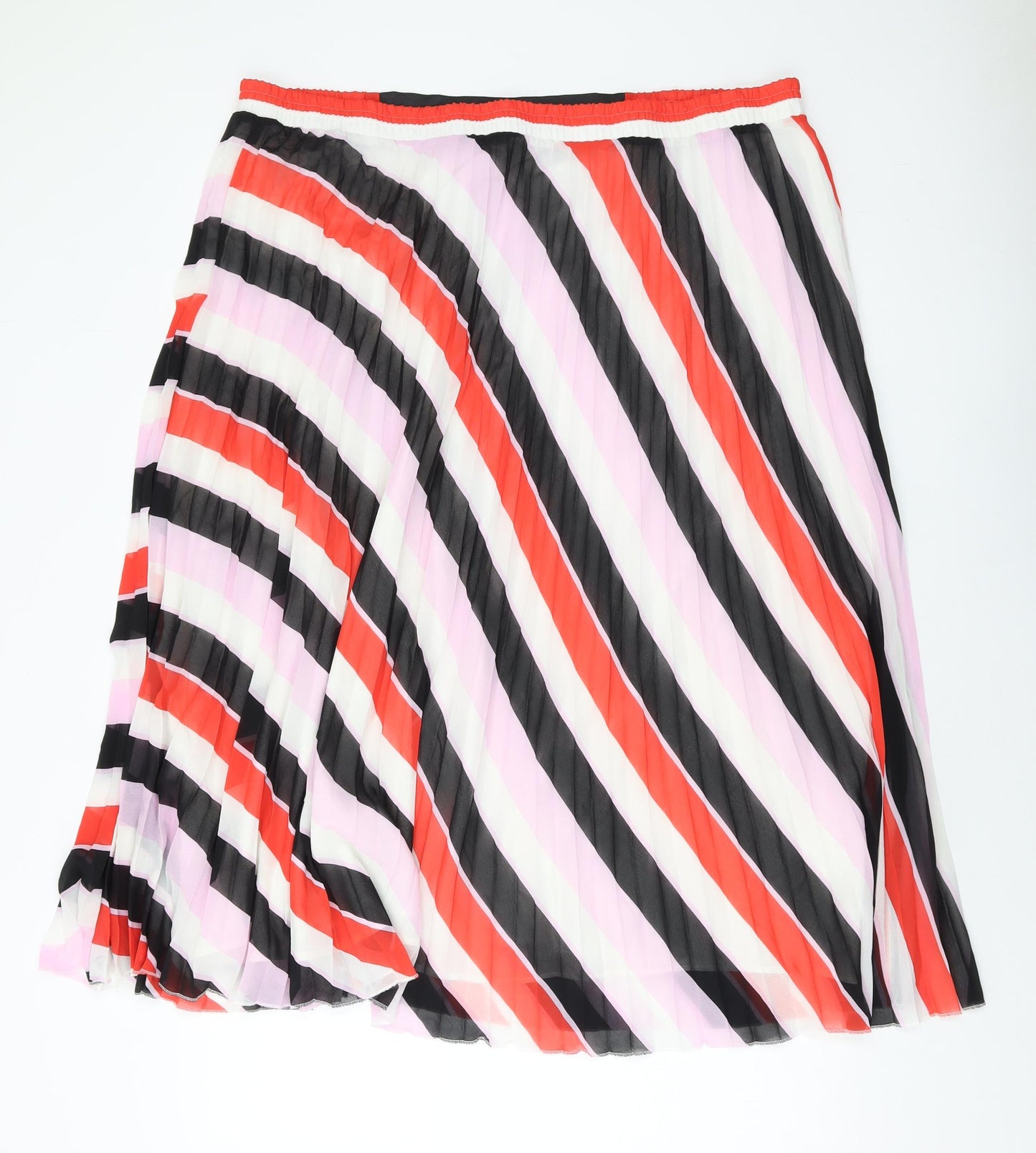 Marks and Spencer Womens Multicoloured Striped Polyester Pleated Skirt Size 22