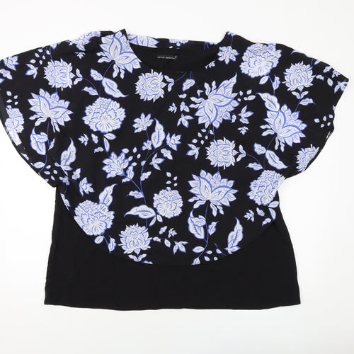 David Emanuel Womens Black Floral Polyester Basic Blouse Size 20 Round Neck