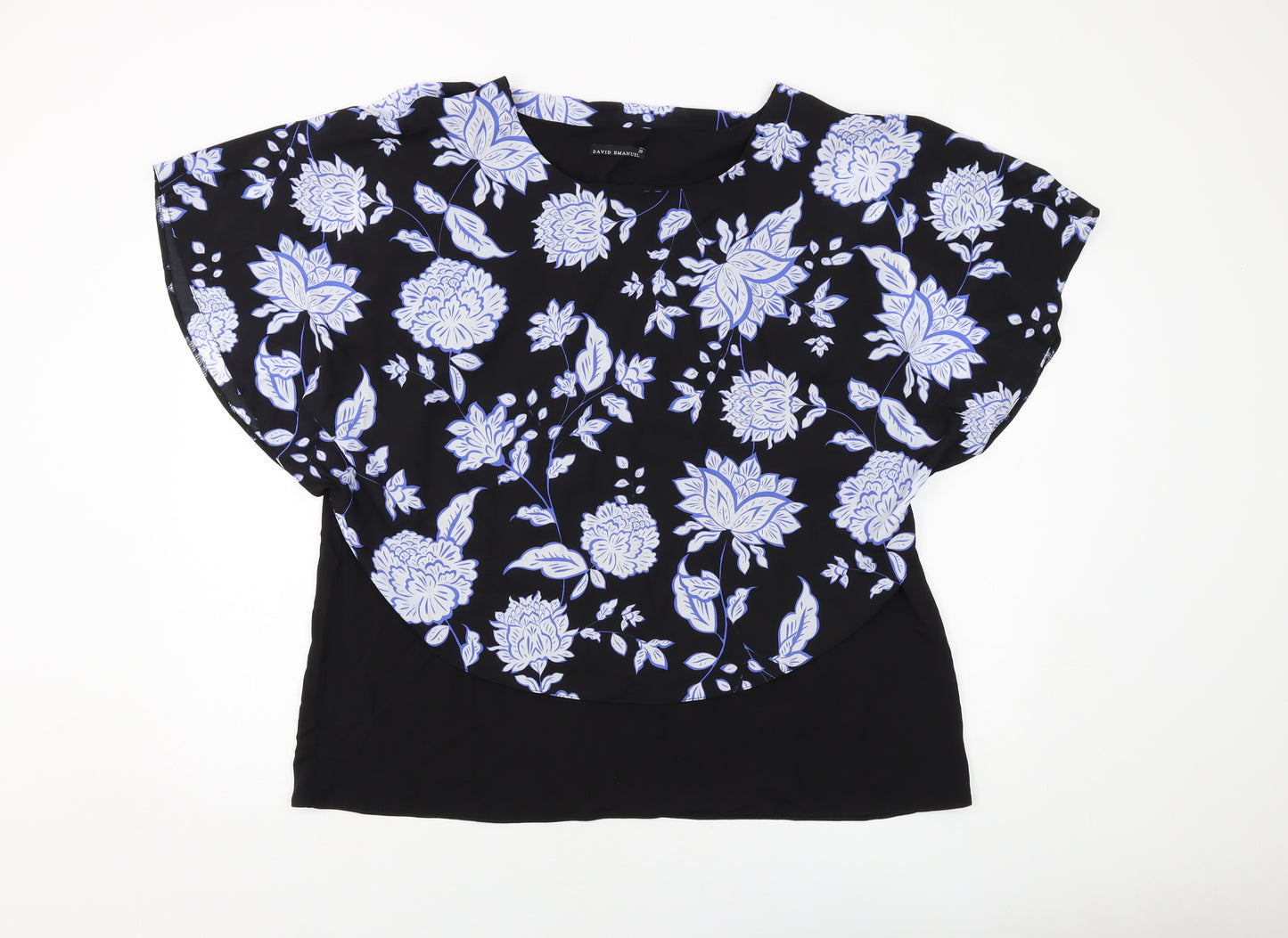 David Emanuel Womens Black Floral Polyester Basic Blouse Size 20 Round Neck