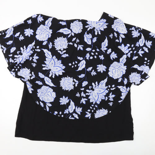 David Emanuel Womens Black Floral Polyester Basic Blouse Size 20 Round Neck