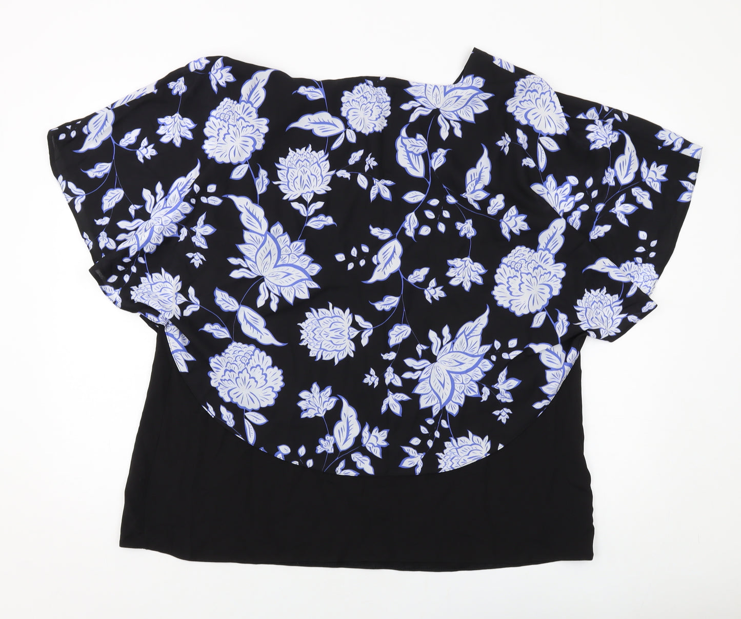 David Emanuel Womens Black Floral Polyester Basic Blouse Size 20 Round Neck