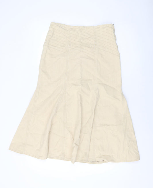 Per Una Womens Beige Cotton A-Line Skirt Size 8 Zip