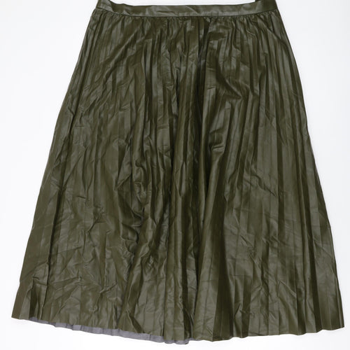 Marks and Spencer Womens Green Polyurethane Pleated Skirt Size 18 Zip