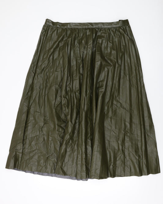 Marks and Spencer Womens Green Polyurethane Pleated Skirt Size 18 Zip