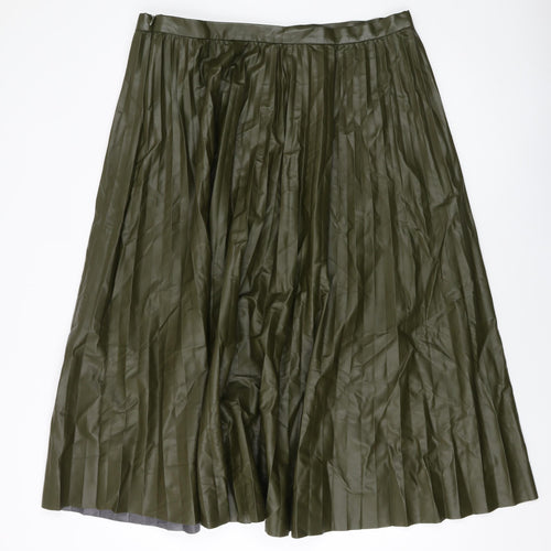 Marks and Spencer Womens Green Polyurethane Pleated Skirt Size 18 Zip