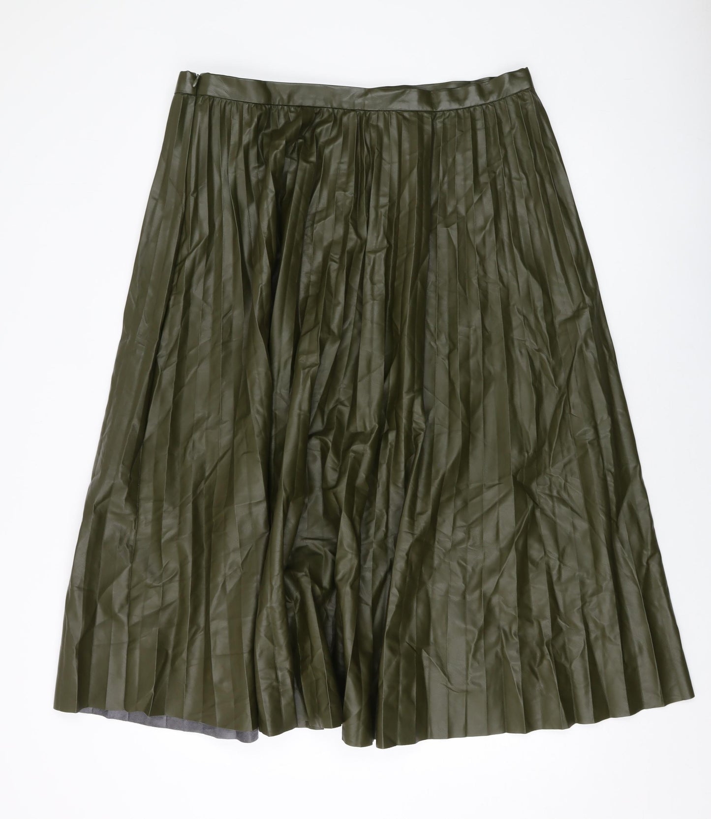 Marks and Spencer Womens Green Polyurethane Pleated Skirt Size 18 Zip