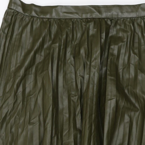 Marks and Spencer Womens Green Polyurethane Pleated Skirt Size 18 Zip