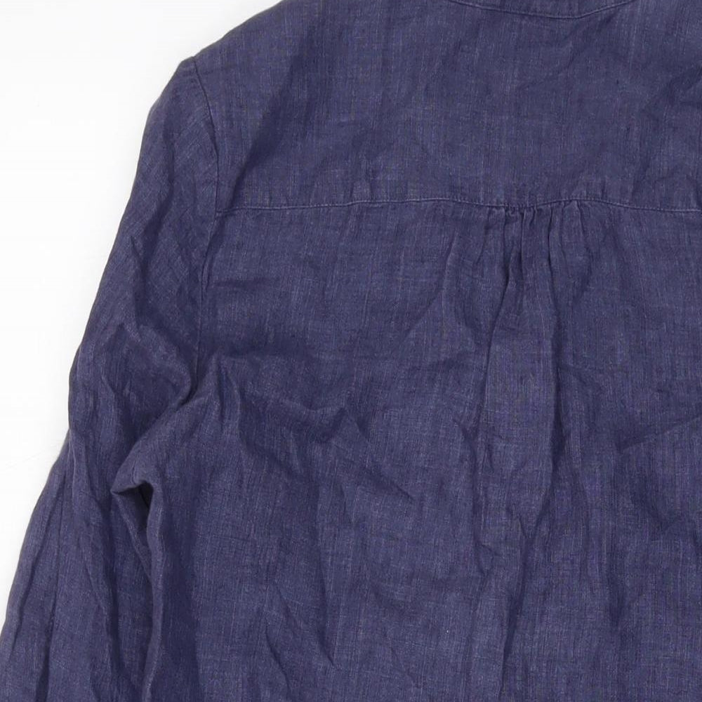 Pomodoro Womens Blue Cotton Basic Blouse Size 10 V-Neck