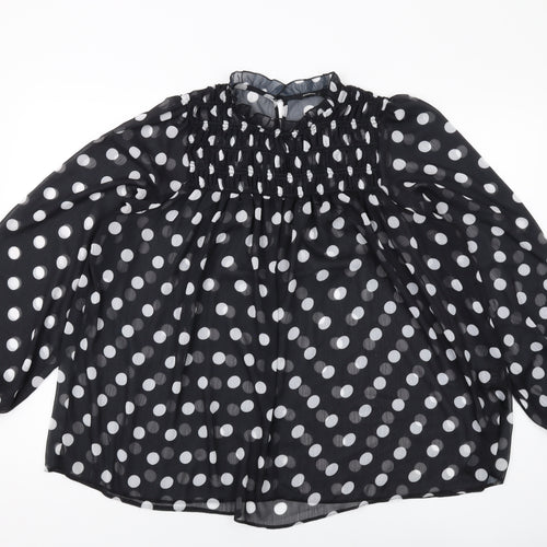 Roman Womens Black Polka Dot Polyester Basic Blouse Size 16 Mock Neck