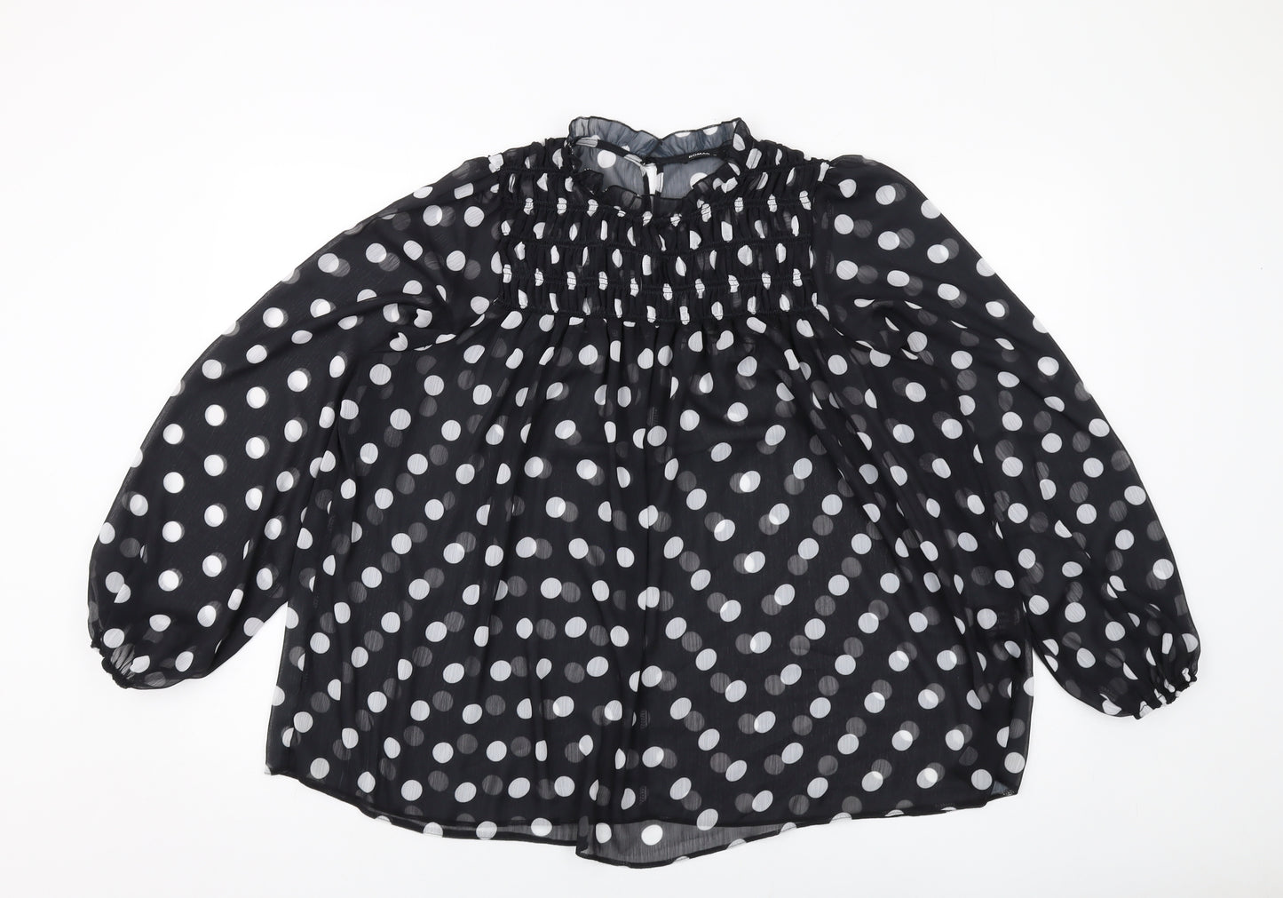 Roman Womens Black Polka Dot Polyester Basic Blouse Size 16 Mock Neck