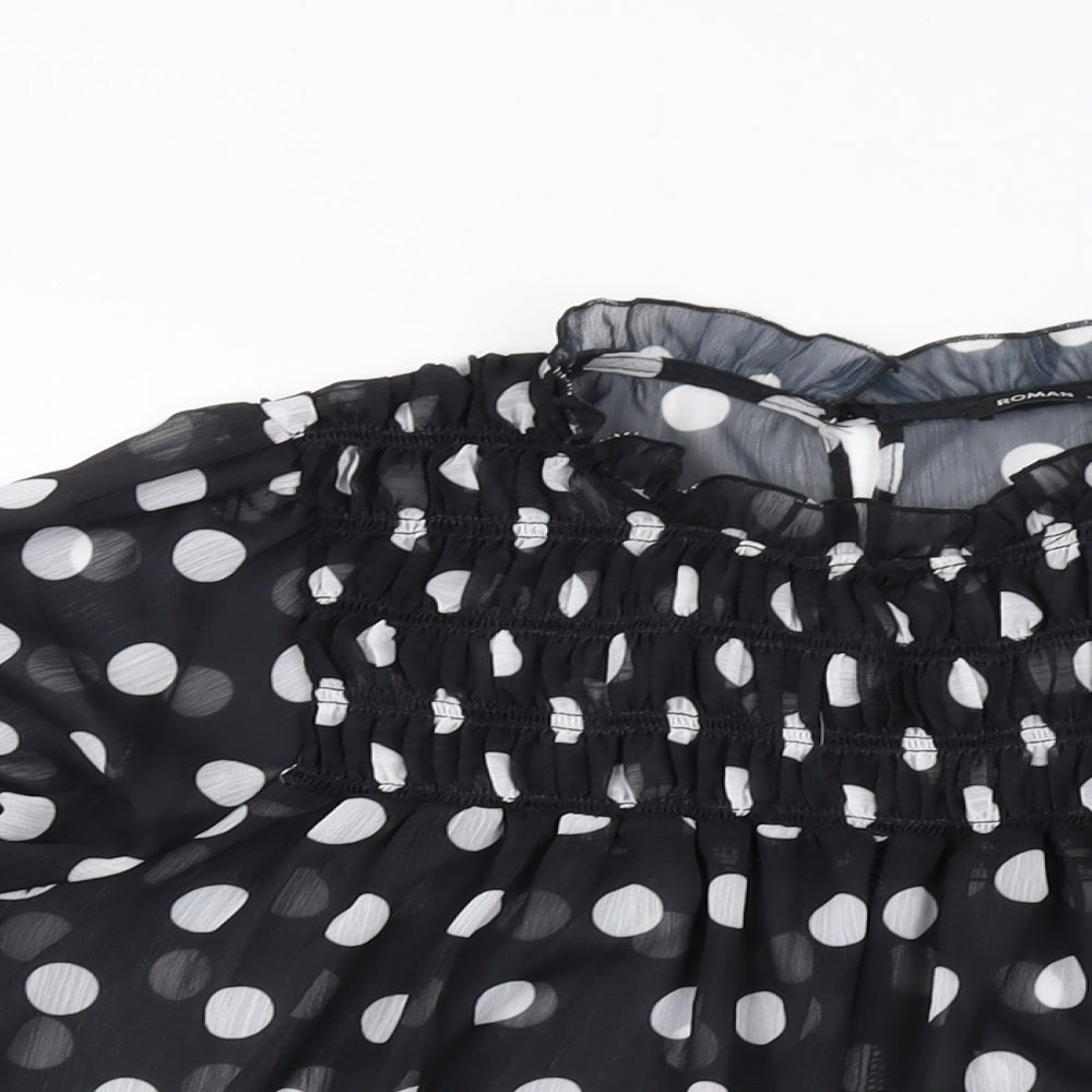 Roman Womens Black Polka Dot Polyester Basic Blouse Size 16 Mock Neck