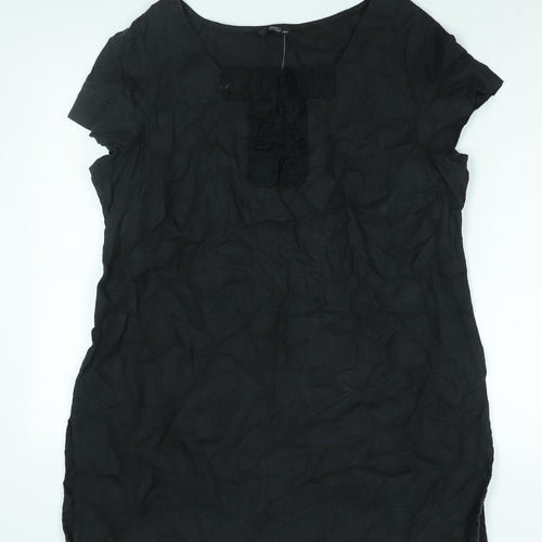 Marks and Spencer Womens Black Linen Tunic Blouse Size 20 Square Neck - Side Slits