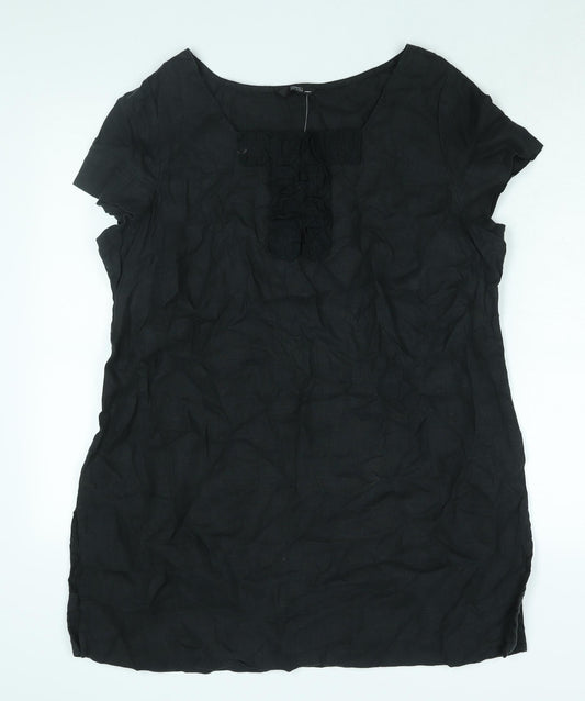 Marks and Spencer Womens Black Linen Tunic Blouse Size 20 Square Neck - Side Slits