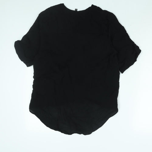 Topshop Womens Black Viscose Basic Blouse Size 6 V-Neck - Twist Detail