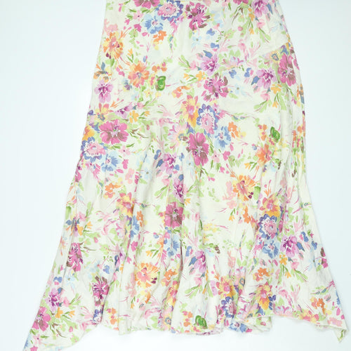 Per Una Womens Multicoloured Floral Linen A-Line Skirt Size 18 Zip