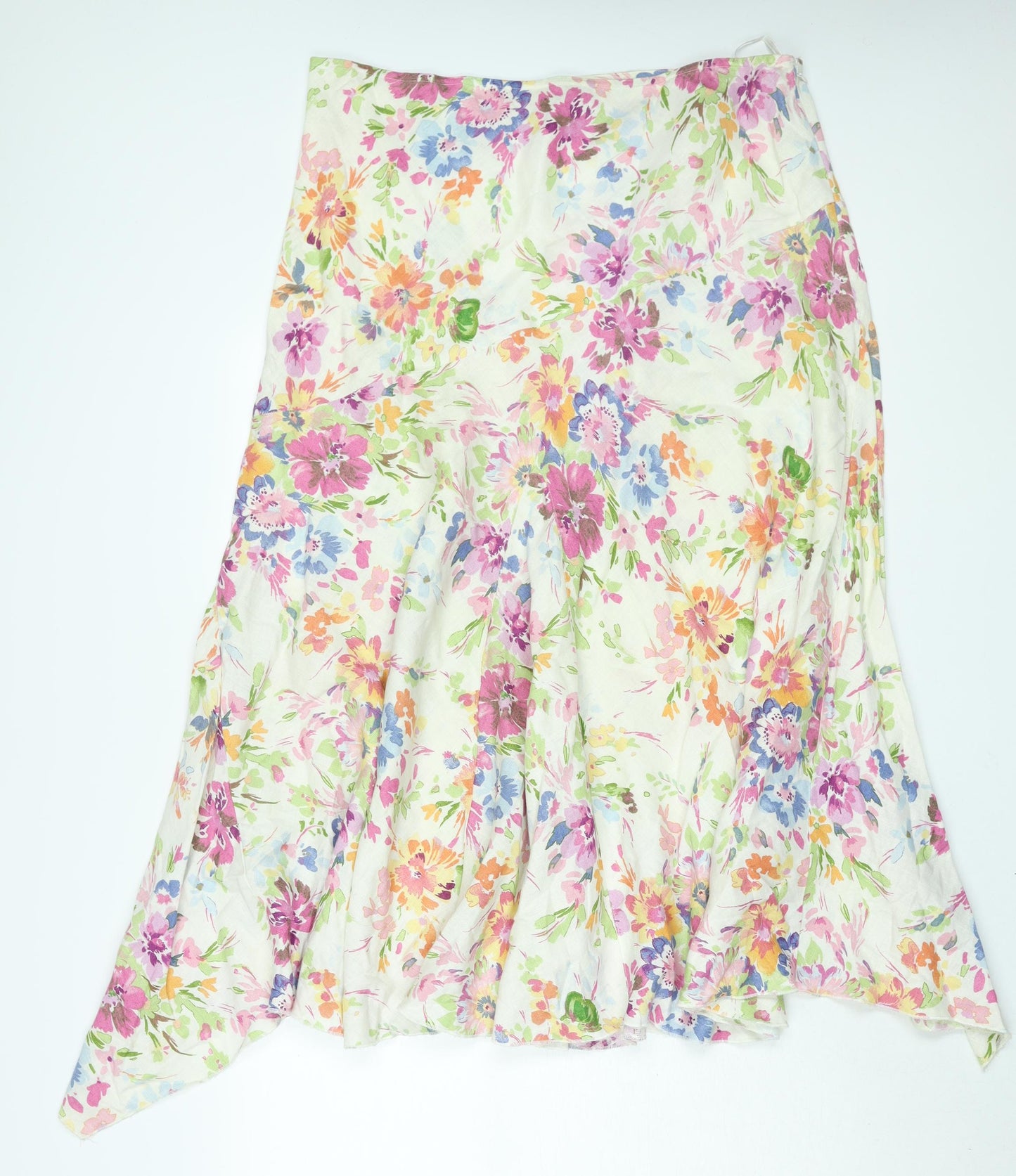 Per Una Womens Multicoloured Floral Linen A-Line Skirt Size 18 Zip