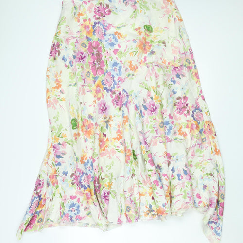 Per Una Womens Multicoloured Floral Linen A-Line Skirt Size 18 Zip