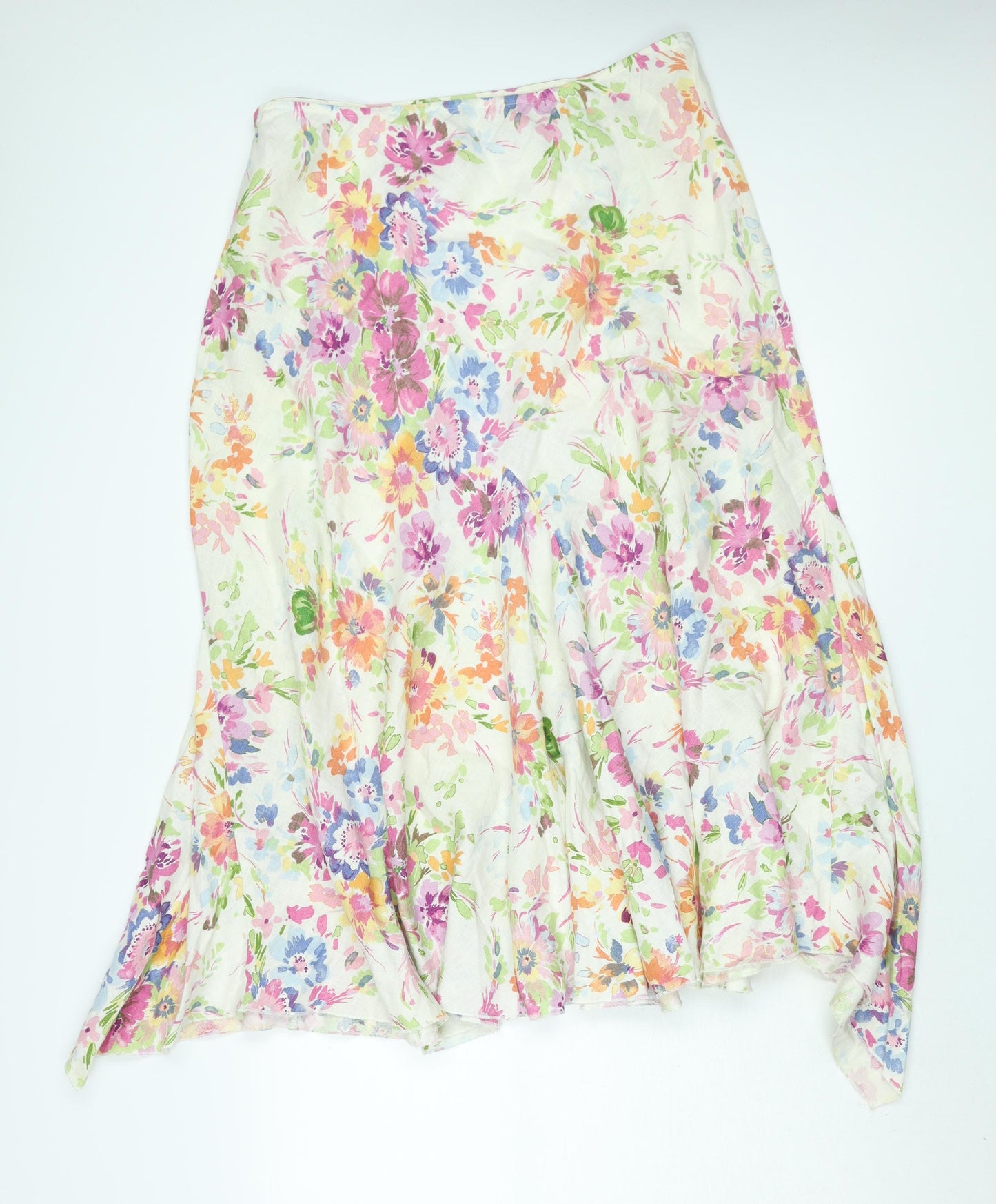 Per Una Womens Multicoloured Floral Linen A-Line Skirt Size 18 Zip