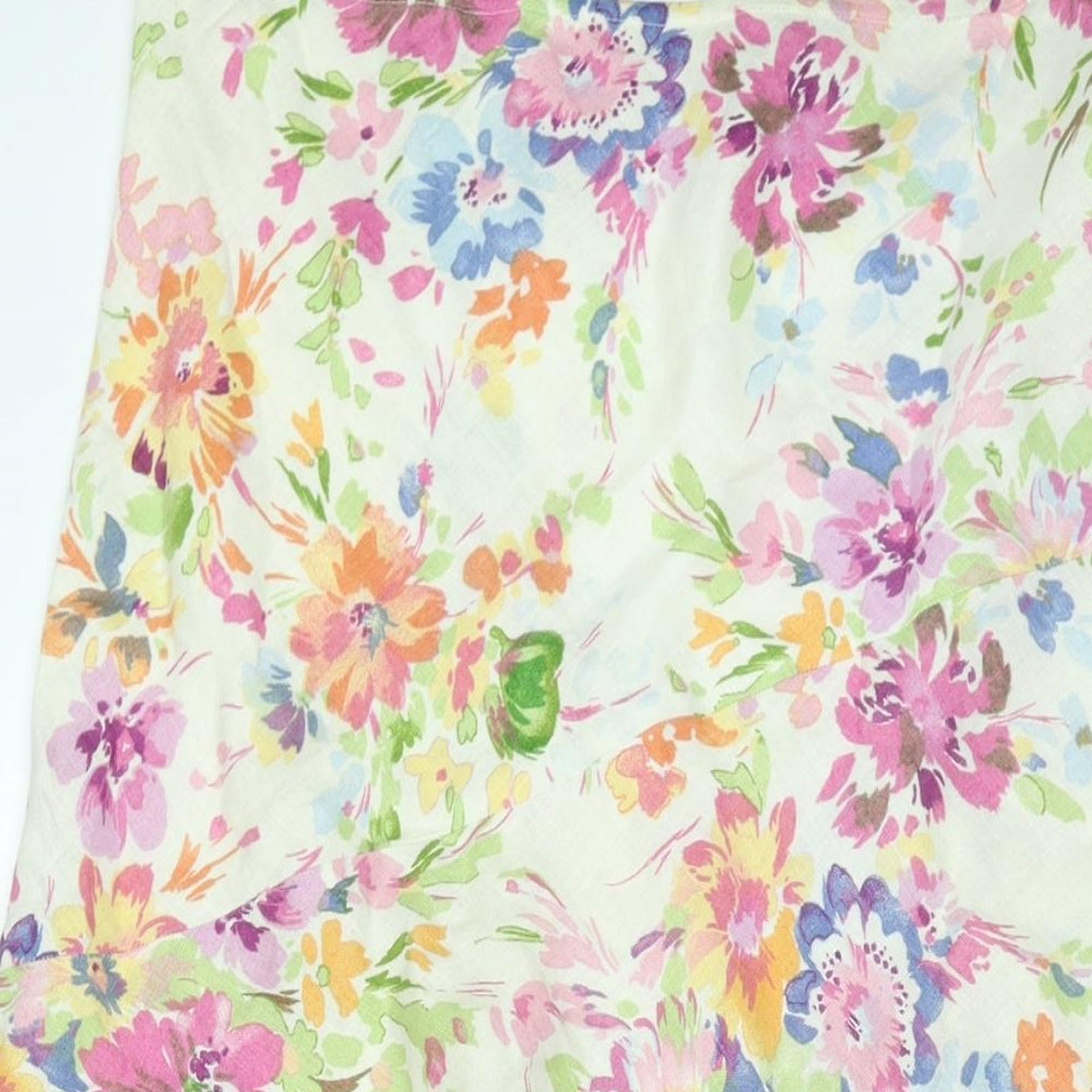 Per Una Womens Multicoloured Floral Linen A-Line Skirt Size 18 Zip