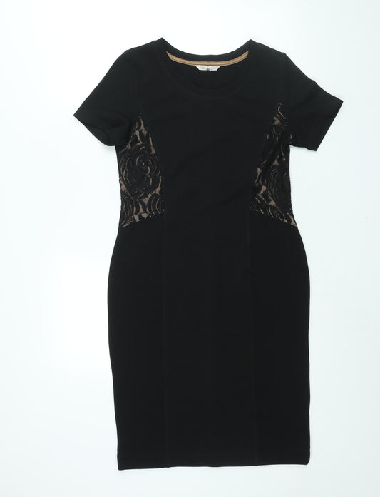 Marks and Spencer Womens Black Polyester Bodycon Size 12 Round Neck Pullover - Lace Panel