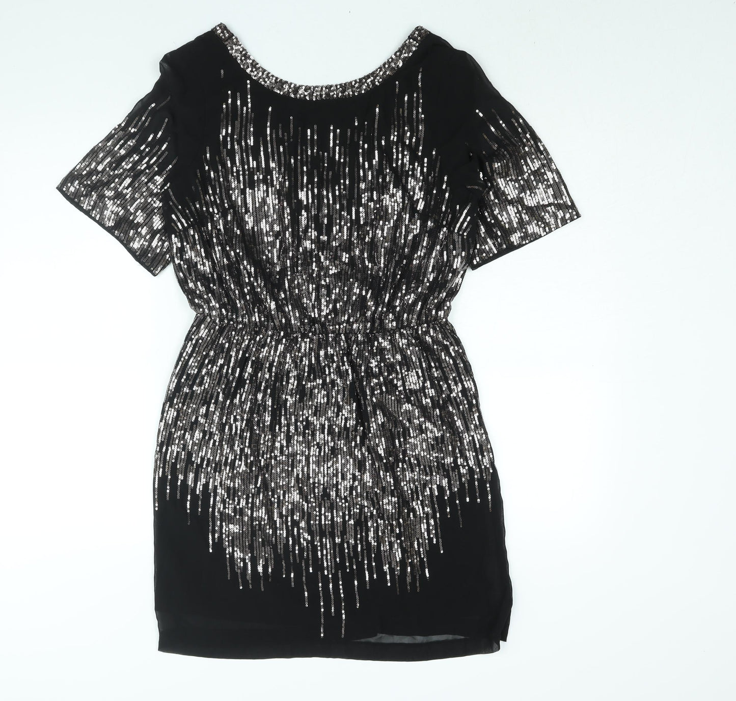 Warehouse Womens Black Polyester Shift Size 12 V-Neck Pullover - Sequin