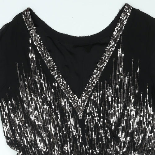 Warehouse Womens Black Polyester Shift Size 12 V-Neck Pullover - Sequin