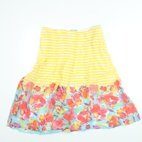 Per Una Womens Yellow Geometric Cotton A-Line Skirt Size 14 Zip - Stripe Floral Print