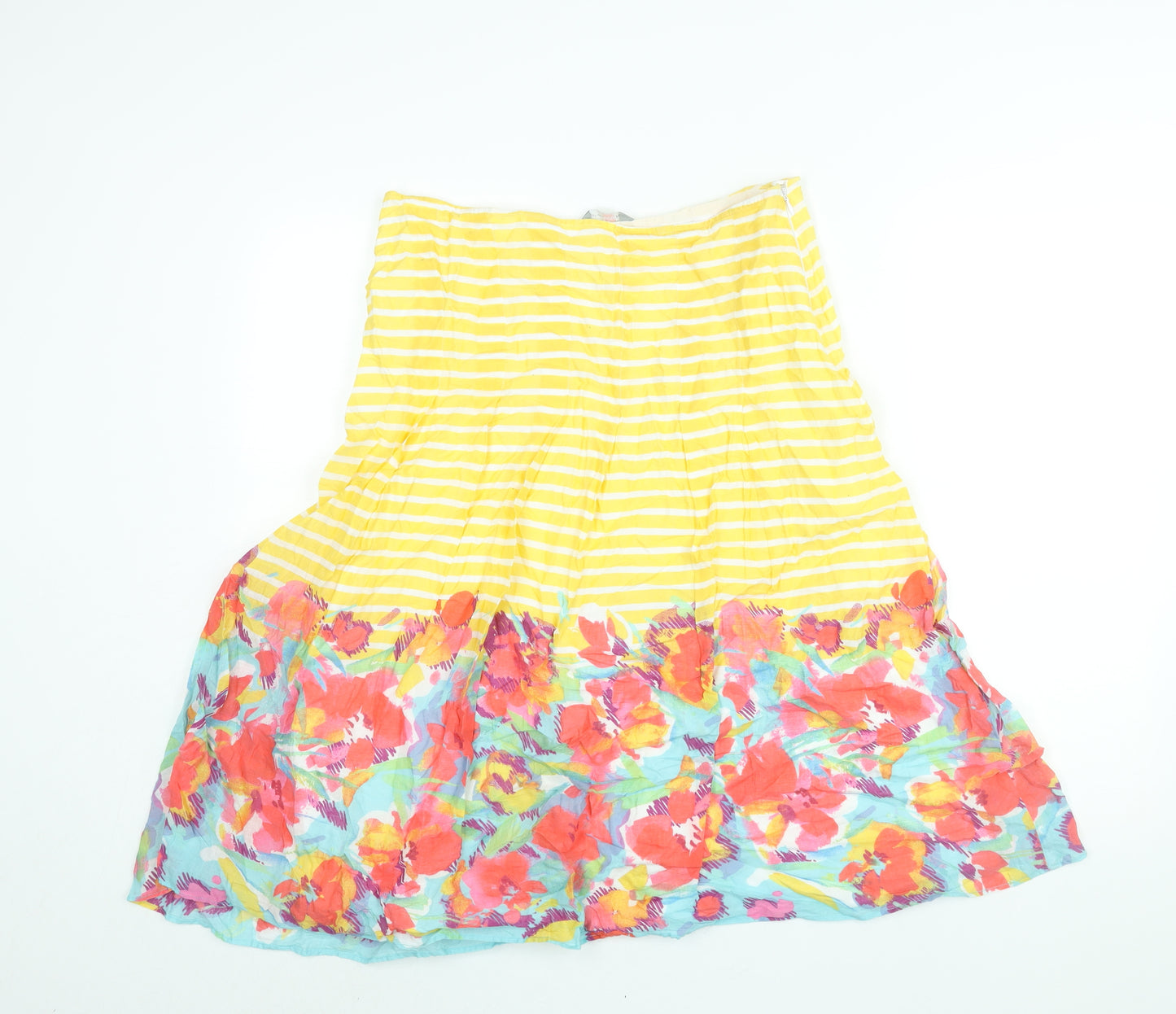 Per Una Womens Yellow Geometric Cotton A-Line Skirt Size 14 Zip - Stripe Floral Print