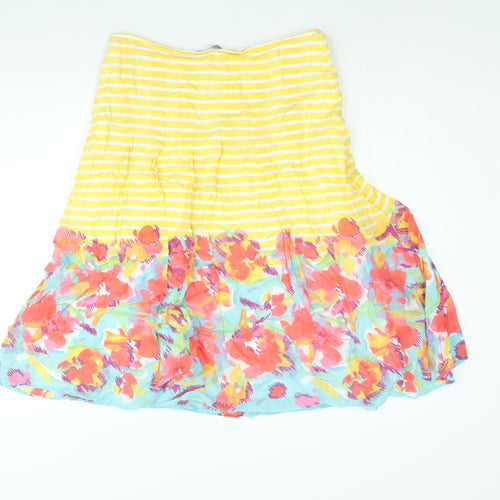 Per Una Womens Yellow Geometric Cotton A-Line Skirt Size 14 Zip - Stripe Floral Print