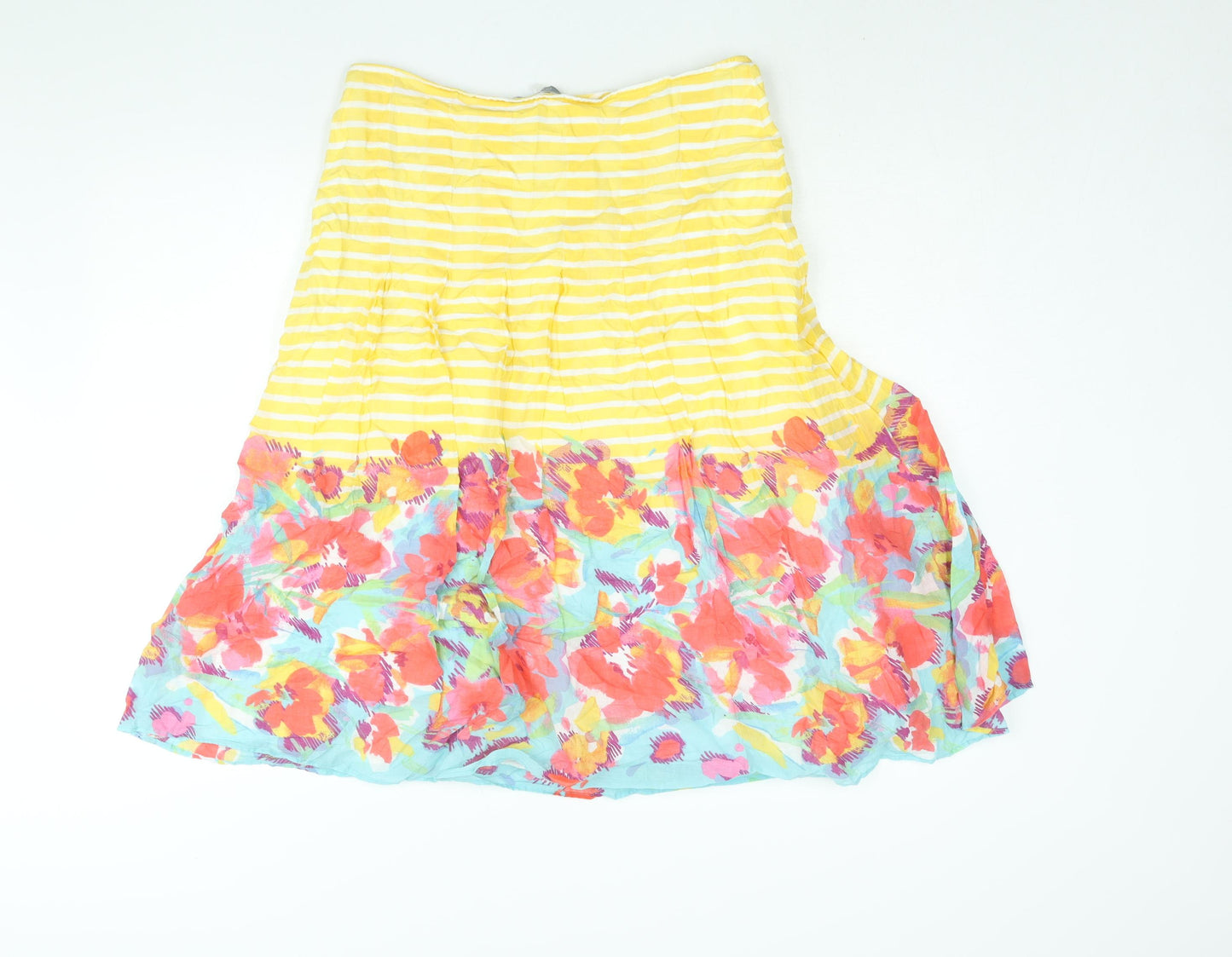 Per Una Womens Yellow Geometric Cotton A-Line Skirt Size 14 Zip - Stripe Floral Print