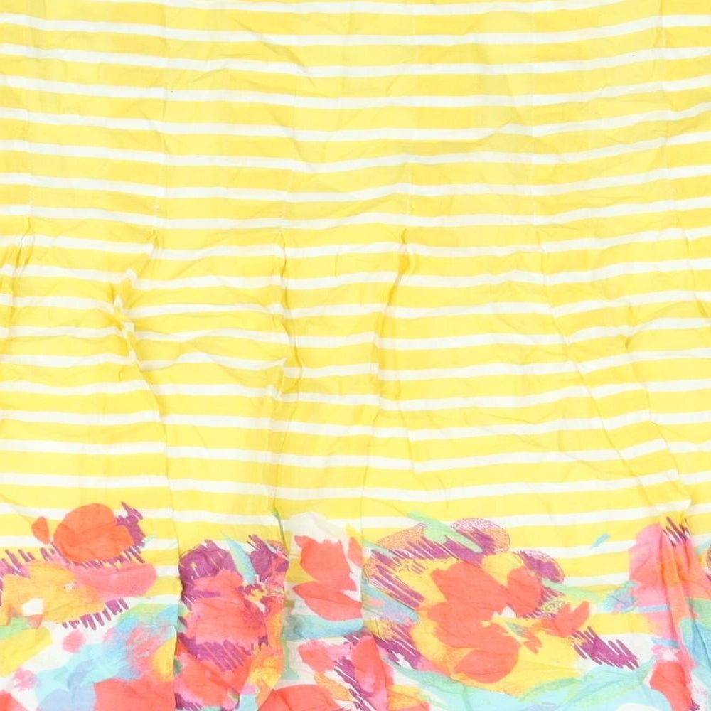 Per Una Womens Yellow Geometric Cotton A-Line Skirt Size 14 Zip - Stripe Floral Print