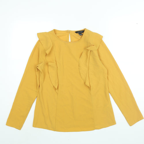 New Look Womens Yellow Polyester Basic Blouse Size 10 Round Neck - Frill