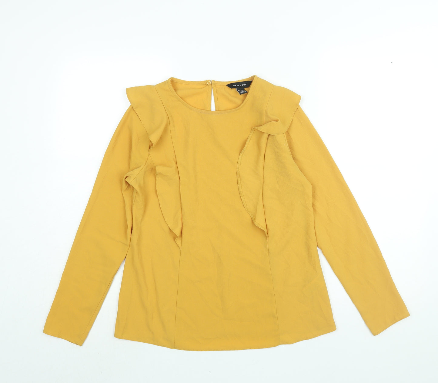 New Look Womens Yellow Polyester Basic Blouse Size 10 Round Neck - Frill